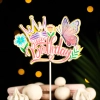 Topper ozdoby na tort napis Happy Birthday kwiaty korona motyl dekoracje urodzinowe